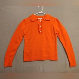 THML Orange Ruffle Collar Henley Sweater - Pumpkin Spice Edition - Women's Small